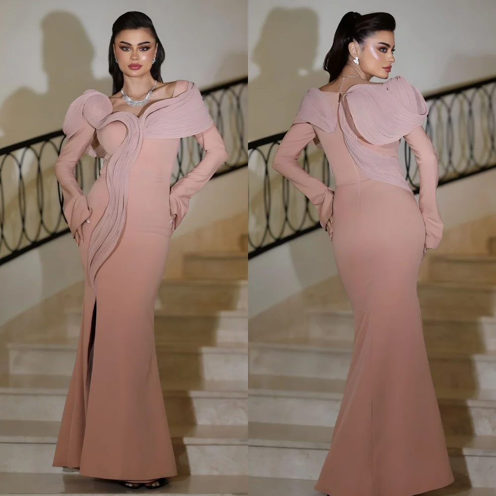 Customized Fashion Casual Jersey Pleat Ruched Mermaid Off-the-shoulder Long Dresses Bespoke Occasion Dresses Exquisite Elegant