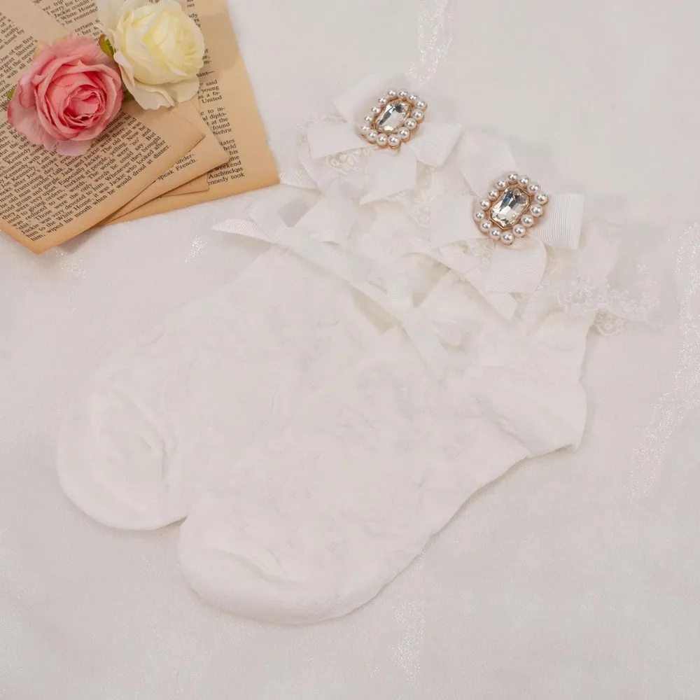 JK Spitze Söckchen Schleife Lolita Baumwollsocken Geschenk Sommer Frühlingssocken Damen