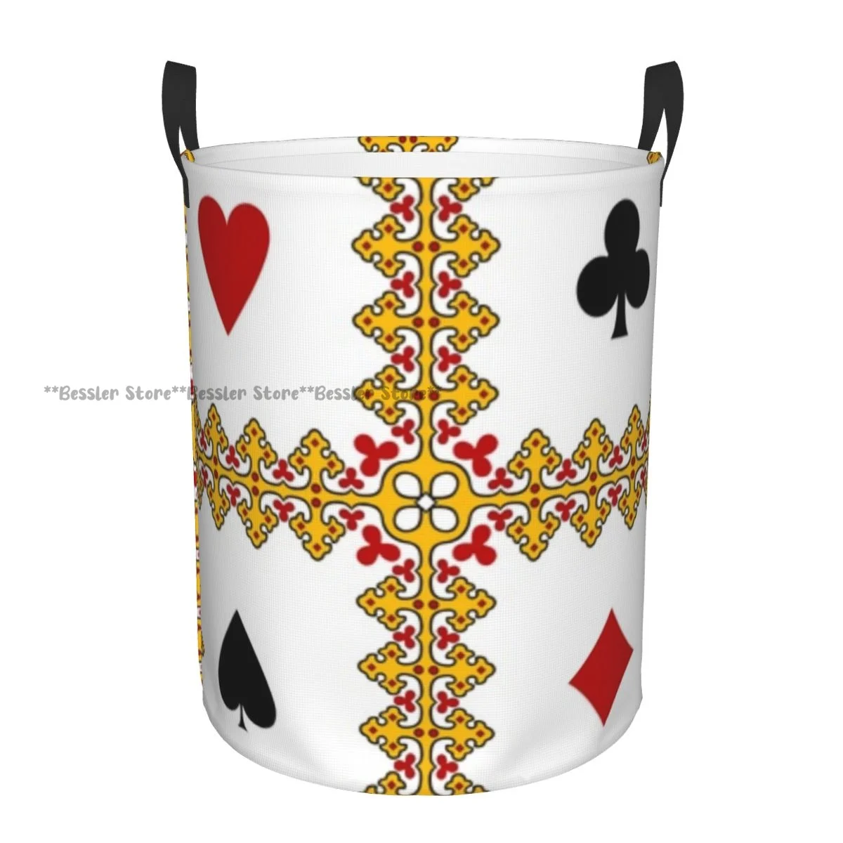 

Laundry Basket Playing Card Symbols Round Storage Bin Collapsible Hamper Clothes Bucket Organizer