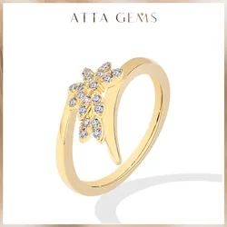ATTAGEMS Solid 14K 10K 585 Yellow Gold Moissanite Rings for Women luxury Floral Shape Wedding Party Christmas Engagement Jewelry