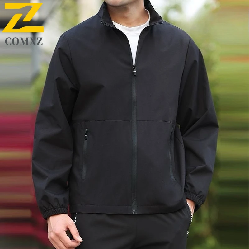 

COMXZ Men Stand Collar Baseball Windbreaker Autumn Leather Letter Patchwork Vintage Bomber Loose Fit Streetwear Sports Outerwear