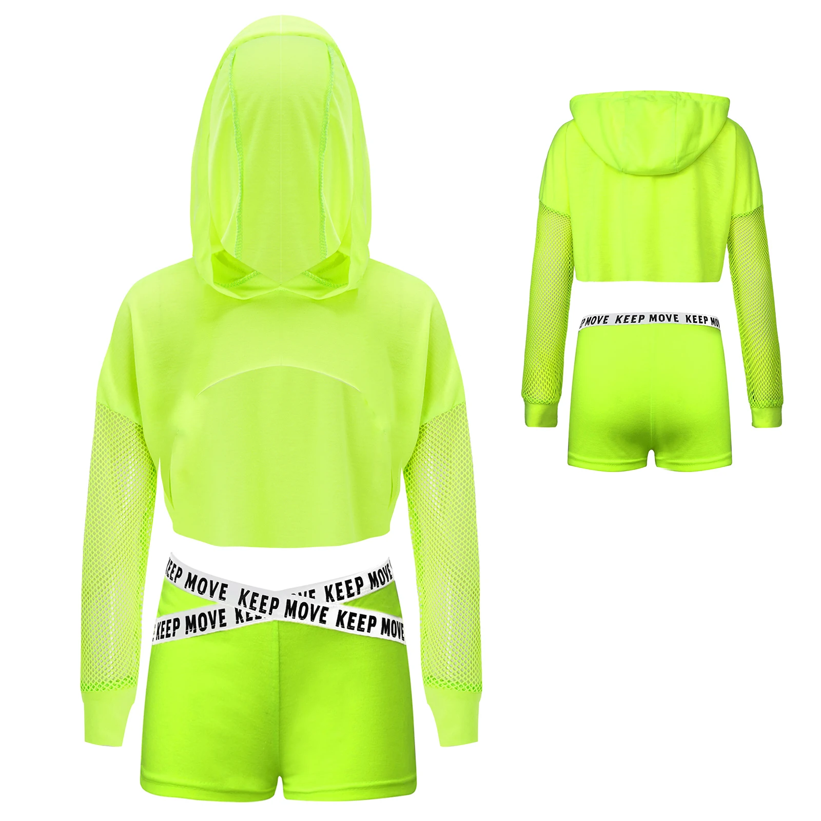 Bambini Ragazze 3 pezzi Vestito da ballo di strada Tuta sportiva Crop Top Felpa con pantaloncini da bottino Abiti hip-hop Set di abbigliamento sportivo