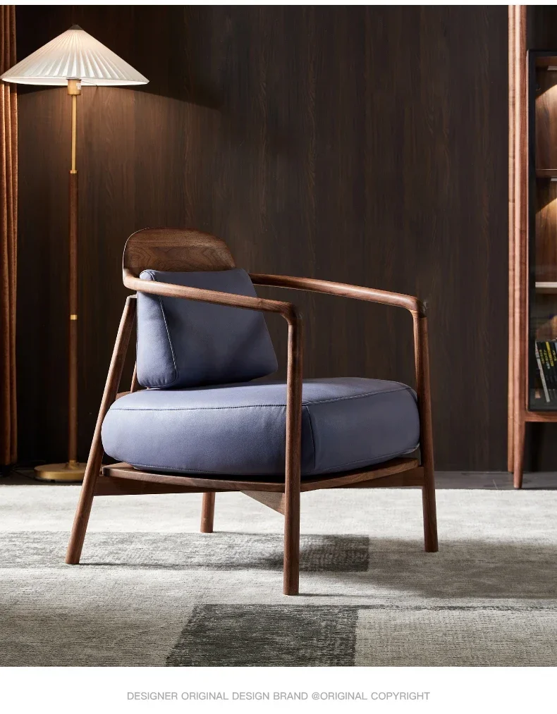 

North American black walnut solid wood leisure chair Italian minimalist designer chair living room technical cloth sofa chair