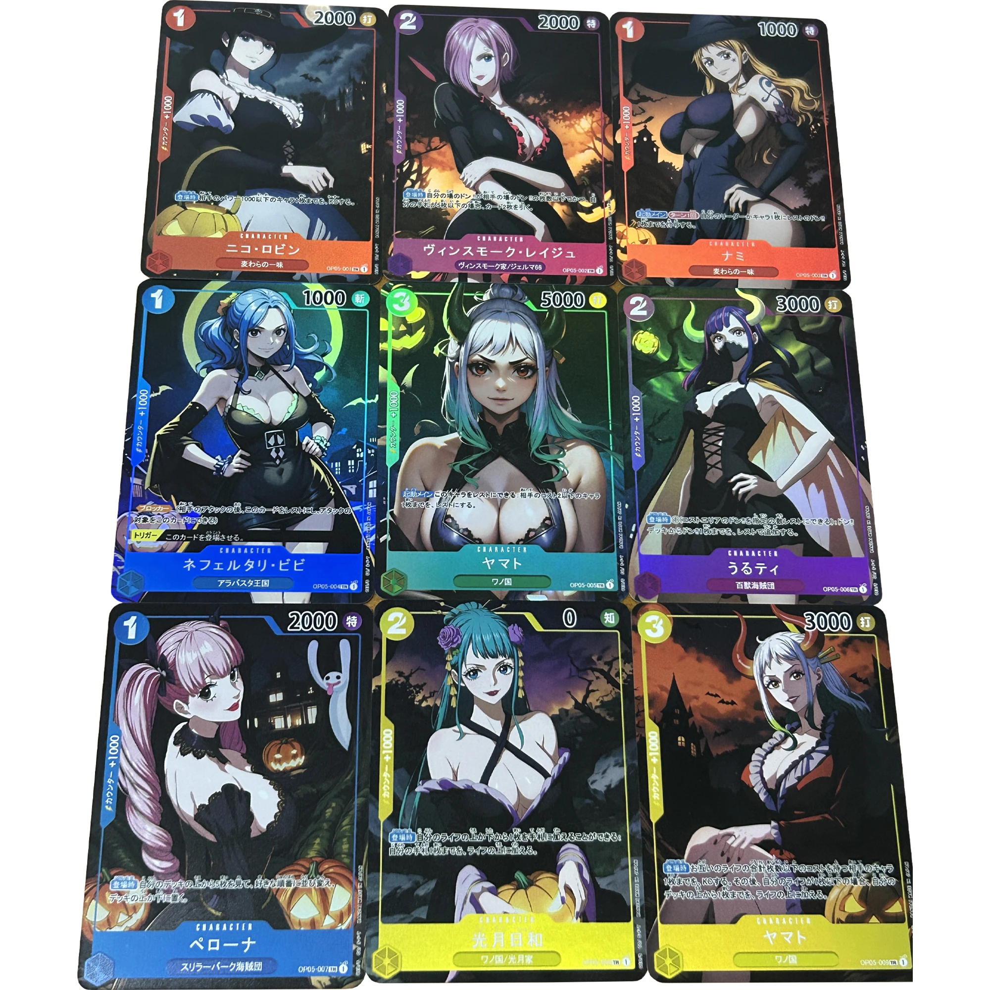 

Diy 9Pcs/set ONE PIECE Girls Color Flash Card Nami Vivi Yamato Hancock Perona Robin Reiju Gift Toys Game Anime Card