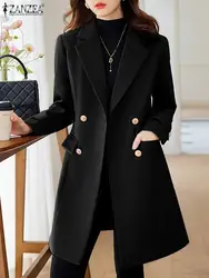 ZANZEA Women Elegant Long Coat 2023 Autumn Lapel Collar Long Blazer Fashion Warm Long Sleeve Jacket Casual Button Winter Outwear