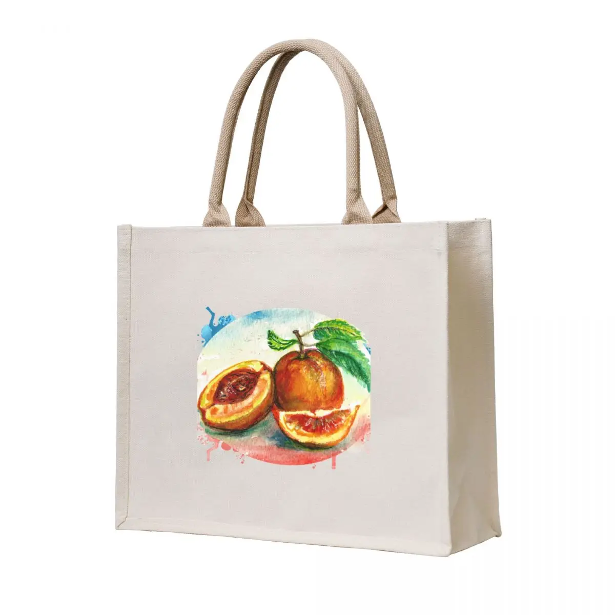 

Lovely peaches fruit in watercolor Tote Bag Shopper hand bag Woman shopper bag Canvas shoulder