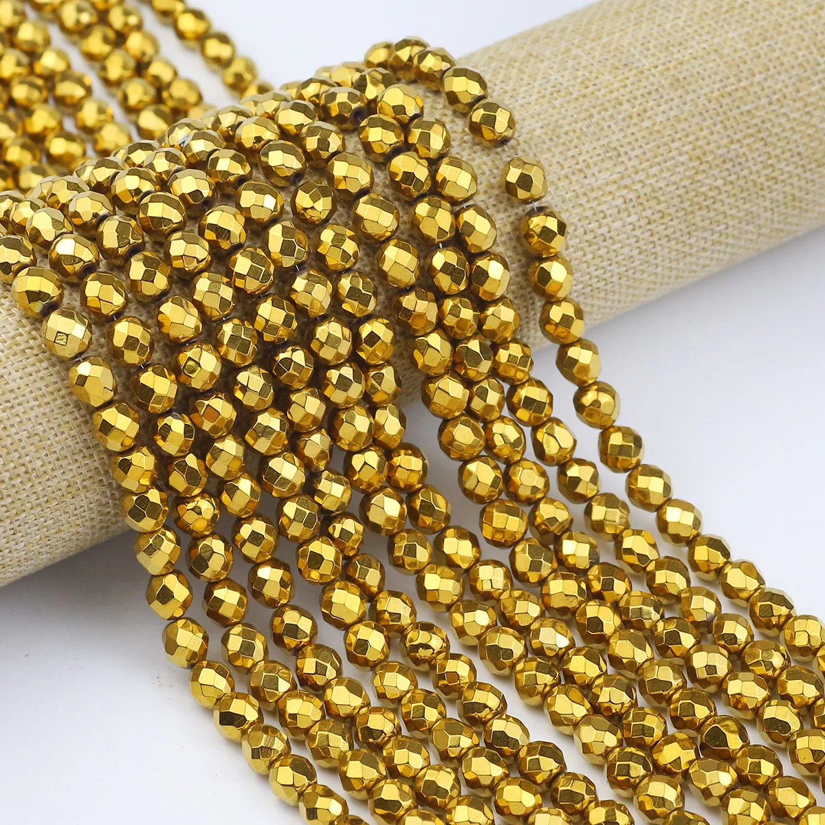 Round Cut Natural Stone Plating Golden Hematite Spacers Loose Beads For Jewelry Making DIY Charms Accessories 2/3/4/6/8/10MM