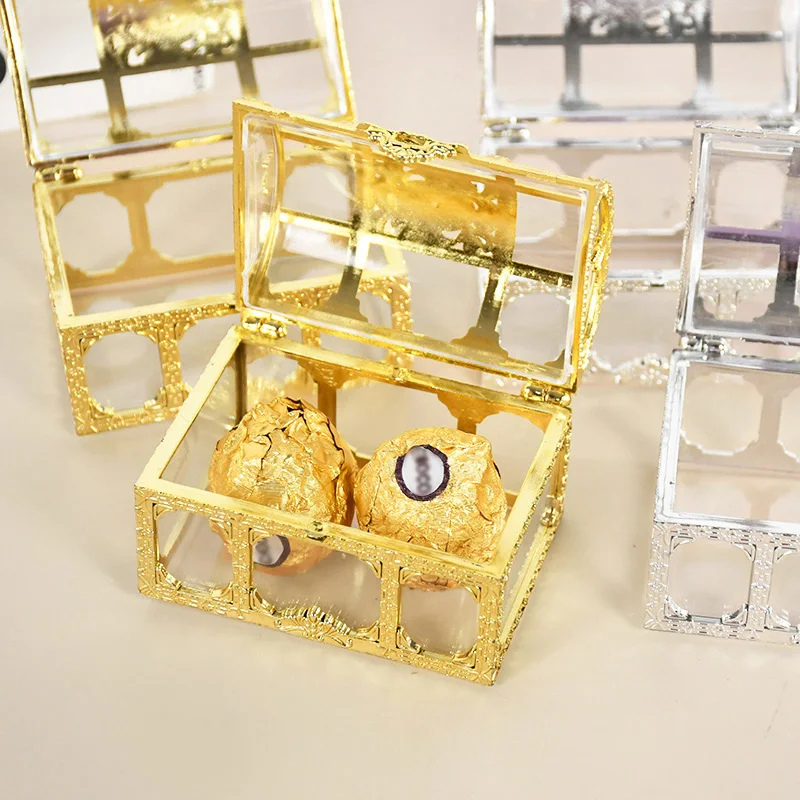 10Pcs Golden Treasure Chest Candy Boxes Jewelry Storage Plastic Snack Packaging Gift Box for Birthday Wedding Party Decorations