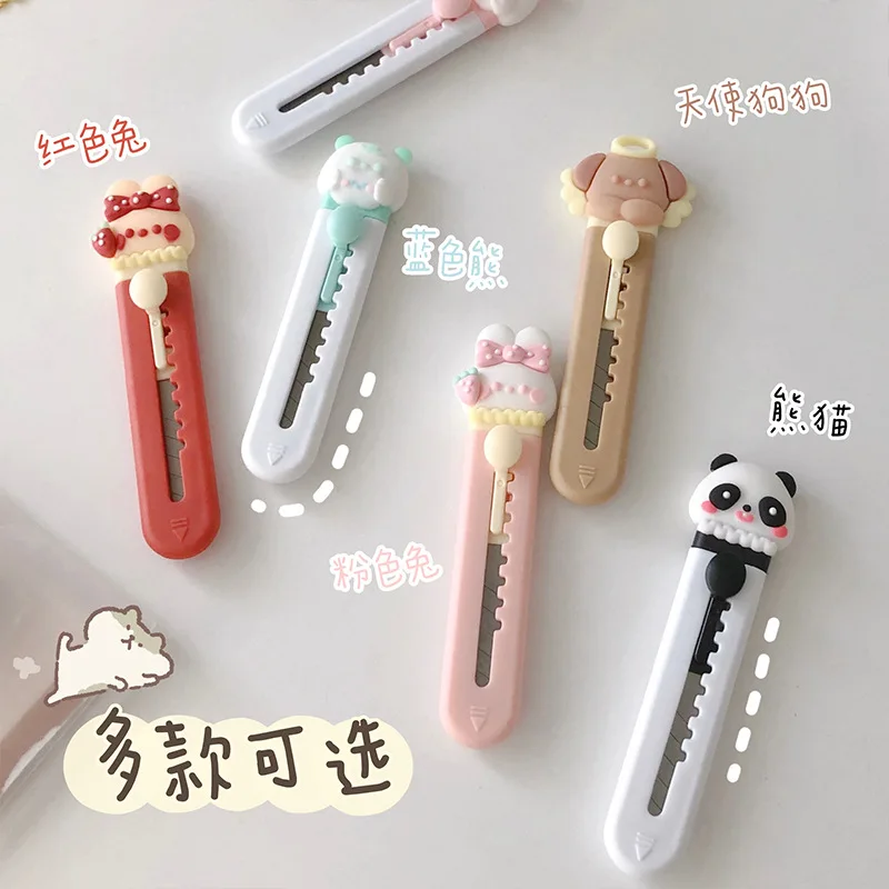 Kawaii Cartoon Animals Mini Portable Knife Box Cutter Pocket Stretch Paper Cutters School Office Supplies Stationery Knives