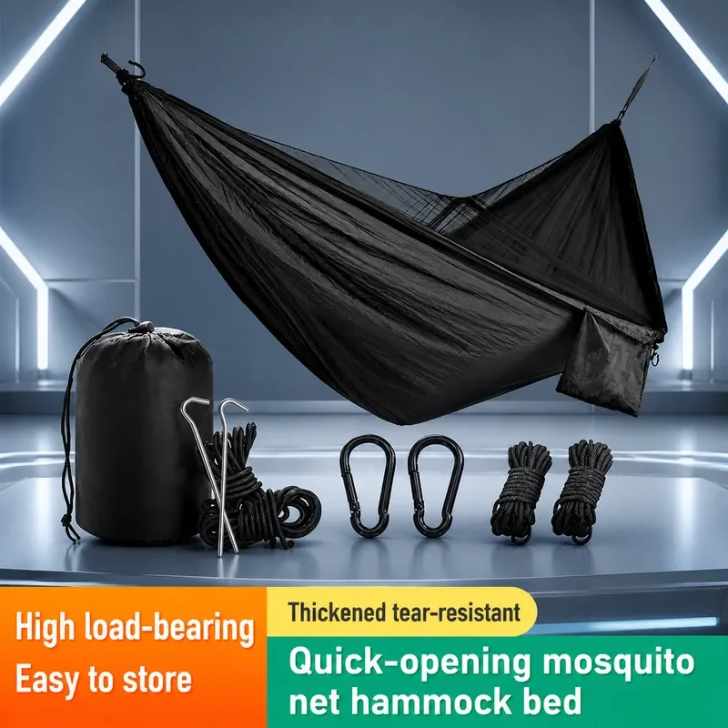 for Portable Single Mosquito Net Hammock Anti-Mosquito Literary Style Parachute Cloth Outdoor Camping Hammock with Net