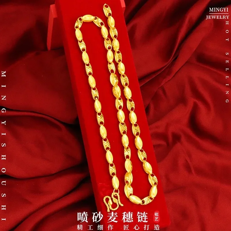 9999 24K pure gold men's Chinese wheat ear chain boss necklace, simple and elegant men's exclusive gold jewelry gold necklace