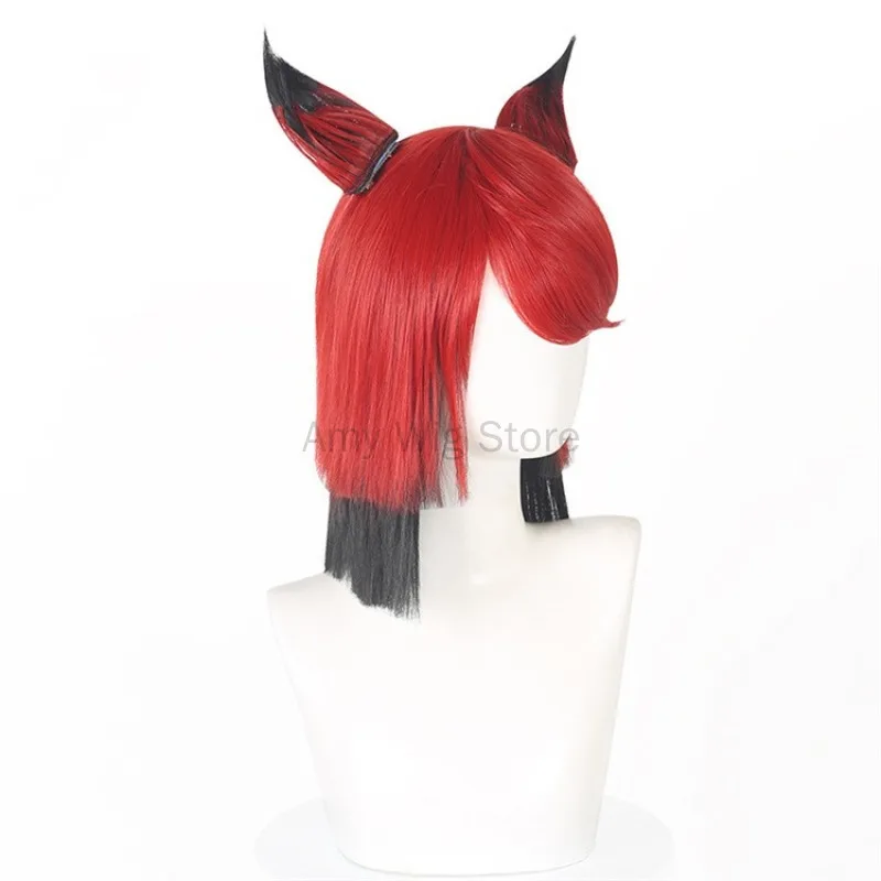 Anime Alastor Cosplay Wig Short Red Black Alastor Hair With Ear Heat Resistant Synthetic Hair Halloween Christmas Gift