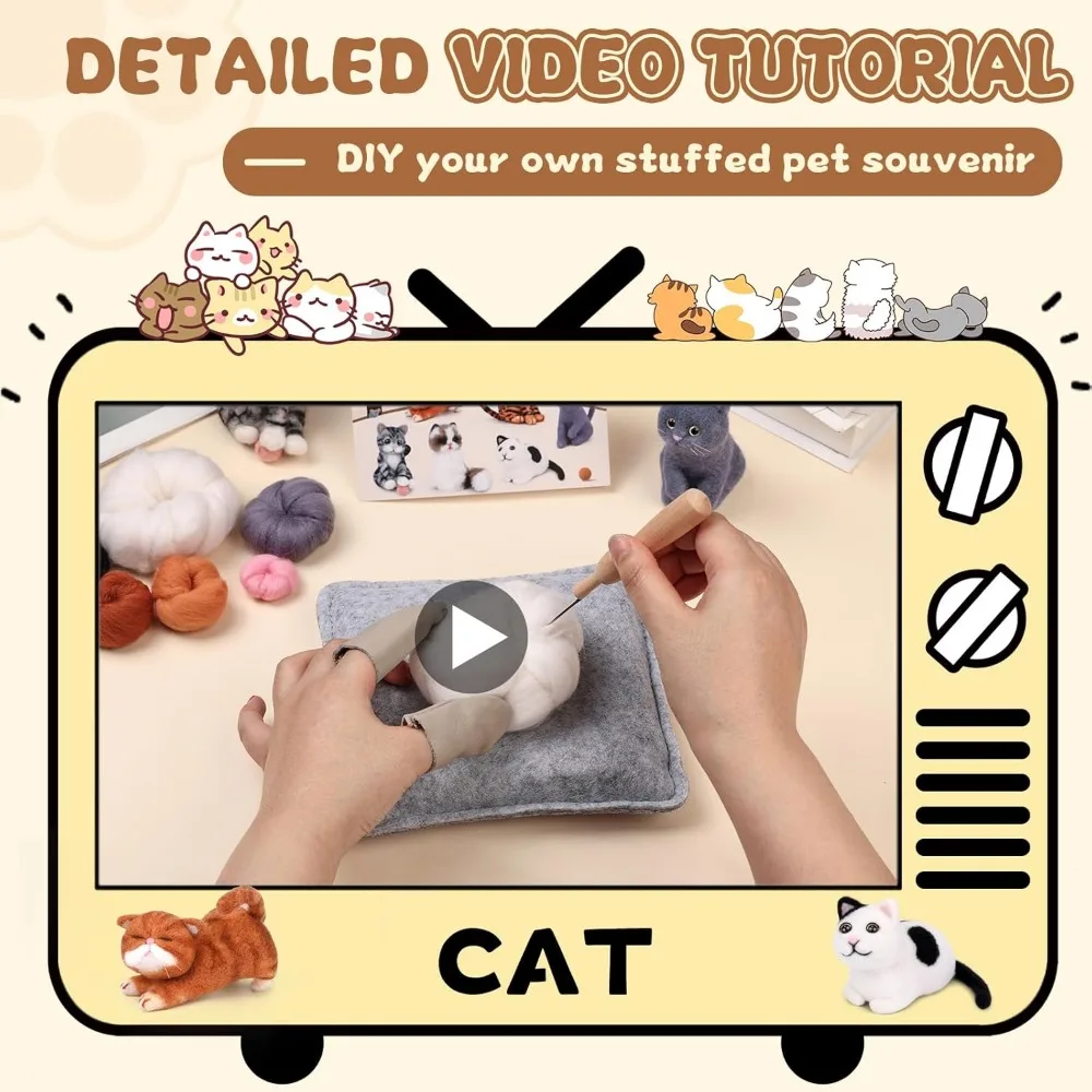 مجموعة أدوات تلبيد الإبرة المكونة من 6 قطع، مجموعات أدوات تلبيد إبرة الحيوانات للمبتدئين من الصوف مع تعليمات للحرف اليدوية