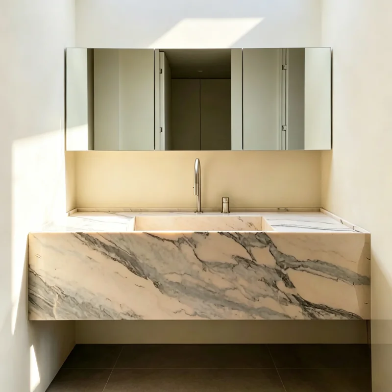 Any Size Custom French Cream Pink Gray Marble Sink Misty Blended Natural Veins Multi Stone Choices Luxury Bathroom Vanity Decor