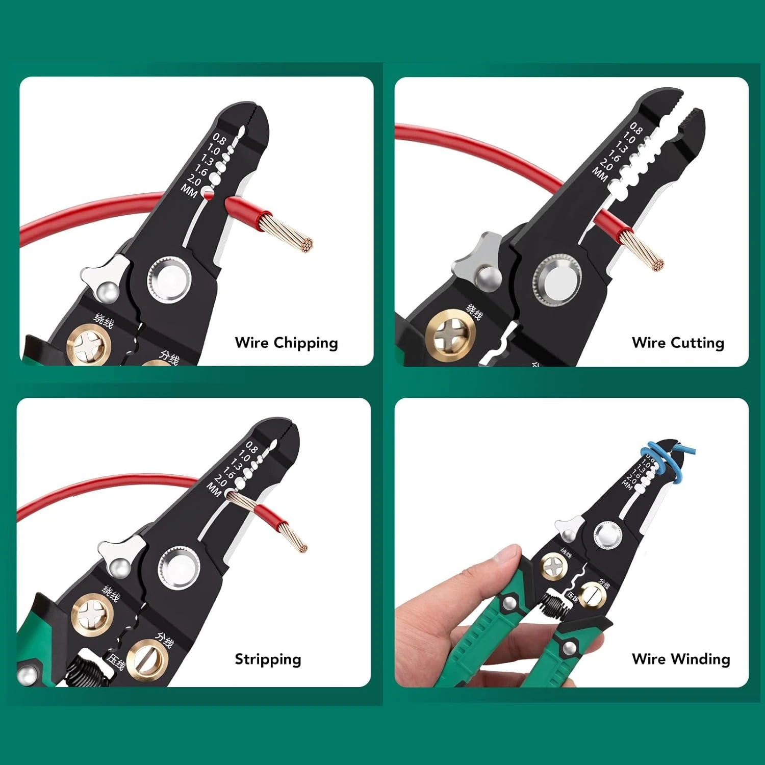 Wire Stripper Wire Plier Cable Stripper High Carbon Steel Ergonomic Handle สําหรับแยกไขลาน Peeling Stripping และ CRIMPING