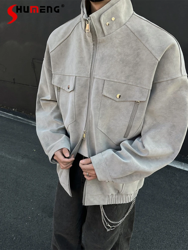 

Мужские кожаные куртки весна-осень 2023, новые высококачественные стильные кожаные куртки с воротником-стойкой в стиле ретро, мужские пальто из искусственной кожи, мужская одежда