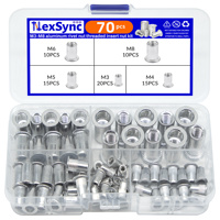 70pcs M3-M4,M5-M8 aluminum rivet nuts are durable for small countersunk rivet of wooden furniture