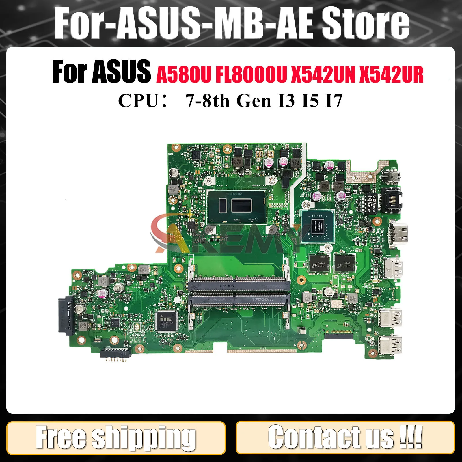 X542UQ Laptop Motherboard For ASUS FL8000U X542UR X542UF A580U X542URR X542U X542UQR X542URV X542UN Mainboard With I3 I5 I7 CPU