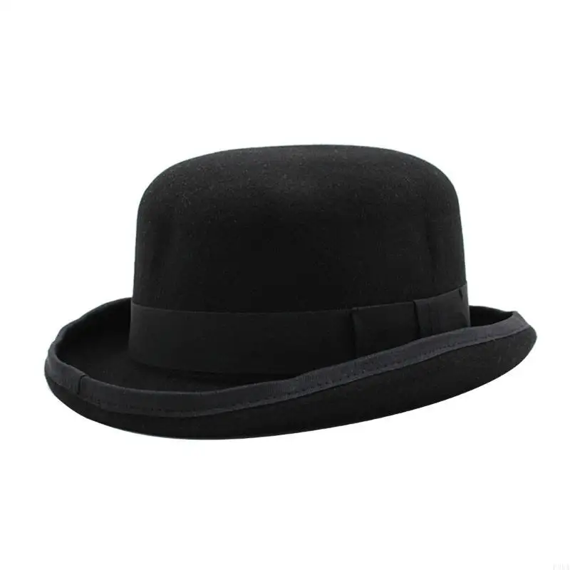 

P88A Elegant British Felt Derby Hat Ladies Halloween Carnivals Festival Hat with Rolled Up Brim Fedora Cap for Ladies
