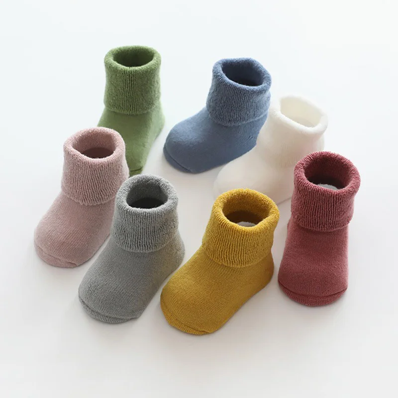 2 Pairs Cute Newborn Baby Socks Thick Fleece Autumn Winter Warm Non-slip Children\'s Socks 0-1-3 Years Boy Girls Sock