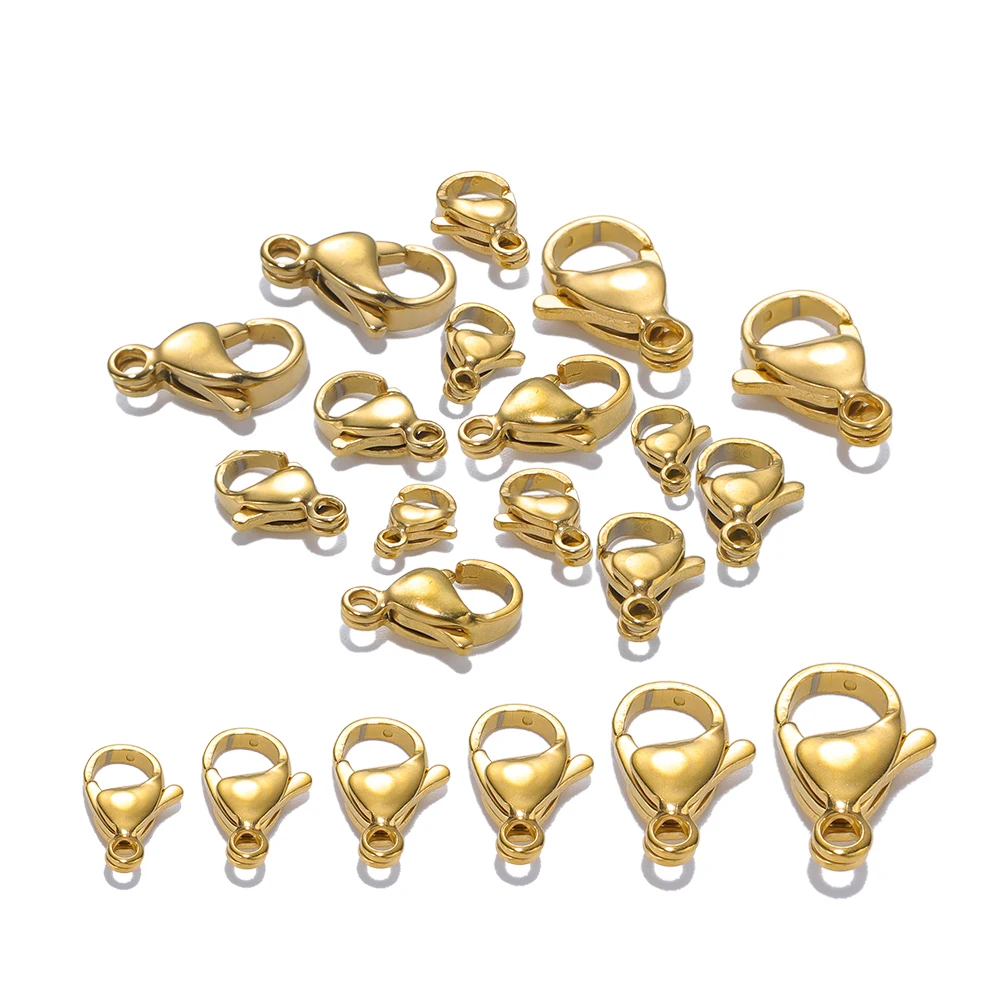 25 pz oro 18 carati in acciaio inox chiusure a moschettone ganci per collana fai da te braccialetto catene gioielli di moda che fanno risultati forniture