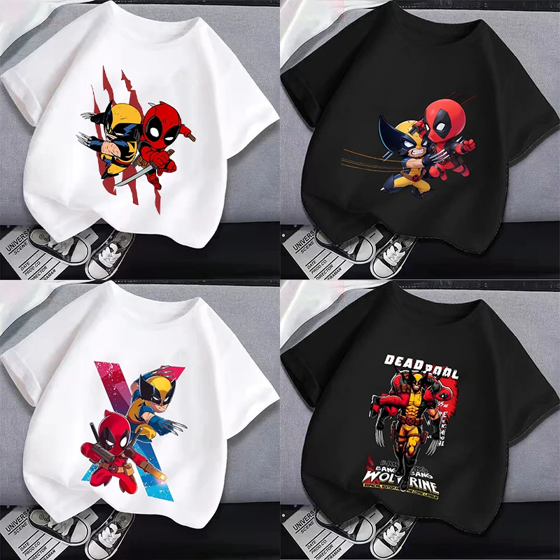 MARVEL Deadpool e Wolverine Cartoon t-shirt bambini Cotton top ragazzi ragazze abbigliamento sportivo all\'aperto forniture 2024 nuova moda