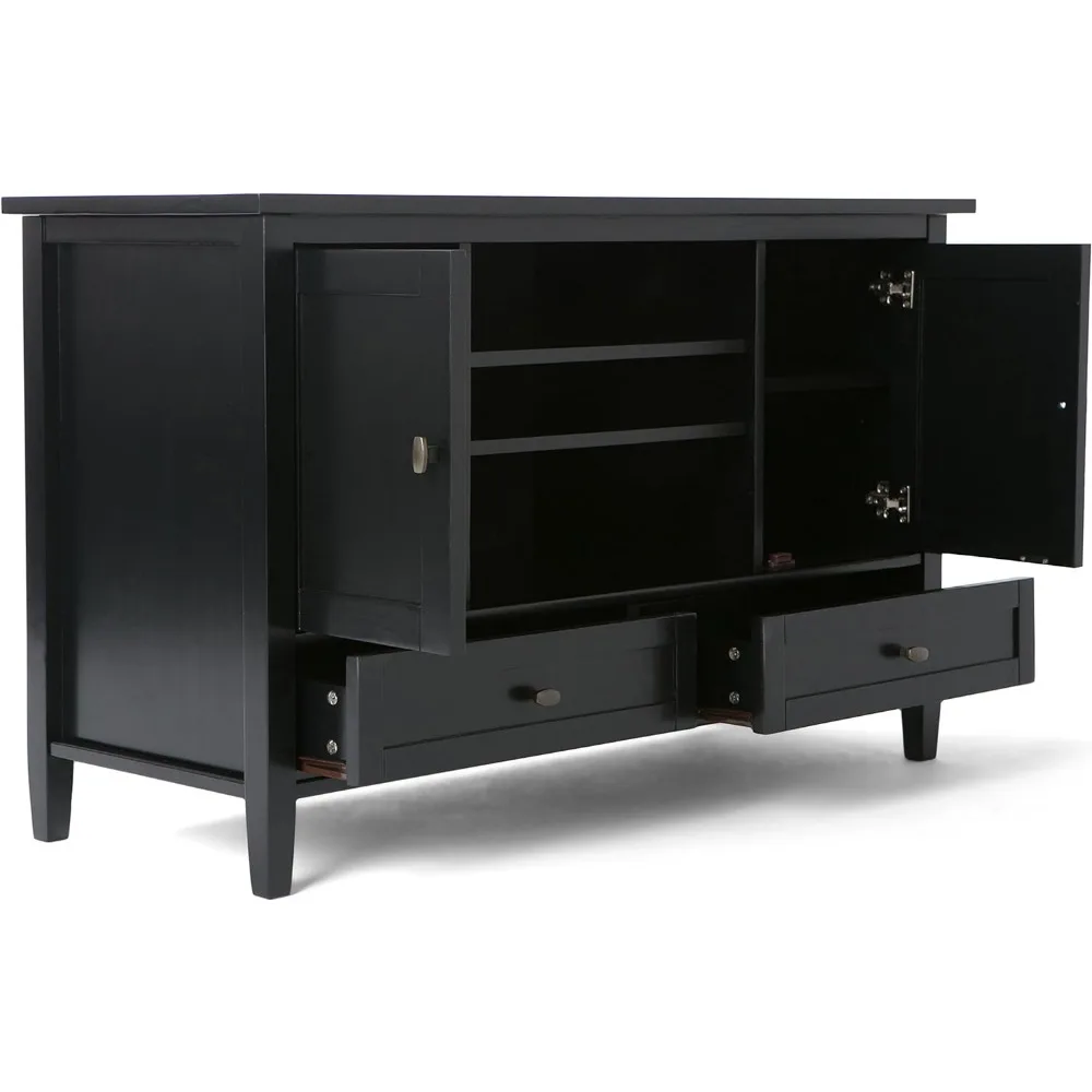 Warm Shaker SOLID WOOD 47 Inch Wide Transitional TV Media Stand in Black For TVs up to 52 Inches, For The Living Room