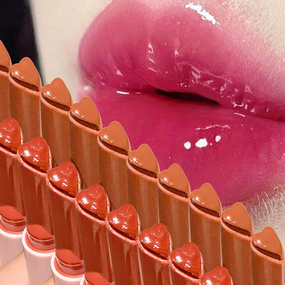 Brillo de labios sólido acuoso de larga duración, lápiz labial en forma de corazón ligero de agua, aceite transparente, esmalte de labios de gelatina, tinte coreano, maquillaje hidratante