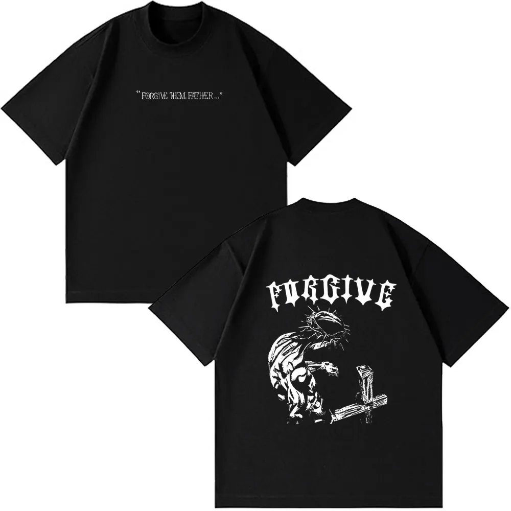 

Христианская религиозная футболка с изображением Иисуса Forgive Them Father в винтажном стиле, мужские и женские футболки в стиле Харадзюку в стиле ретро, большие футболки, летняя одежда