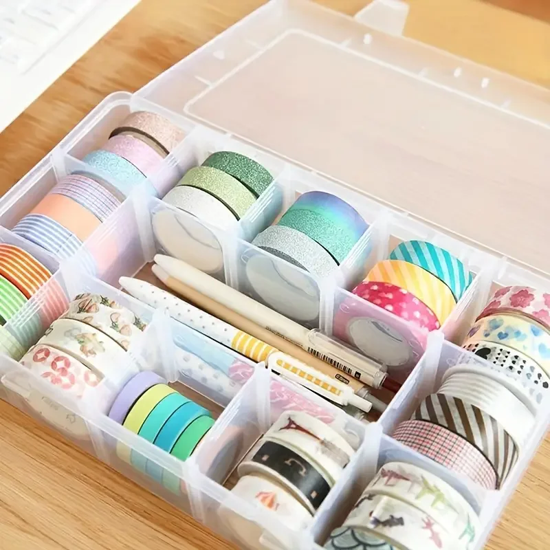 Picture 5: A transparent container with 15 cells adjustable storage box, large capacity storage box, art supplies