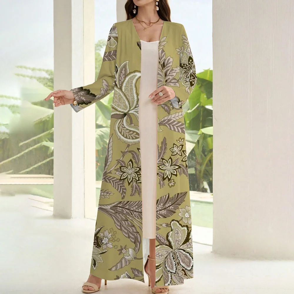 Demure Femme Muslim Islamic Abaya 2024 Ramadan Clothing Long Sleeve Fake Two Pieces Open Kimono Print Abaya Dubai Luxury Abaya