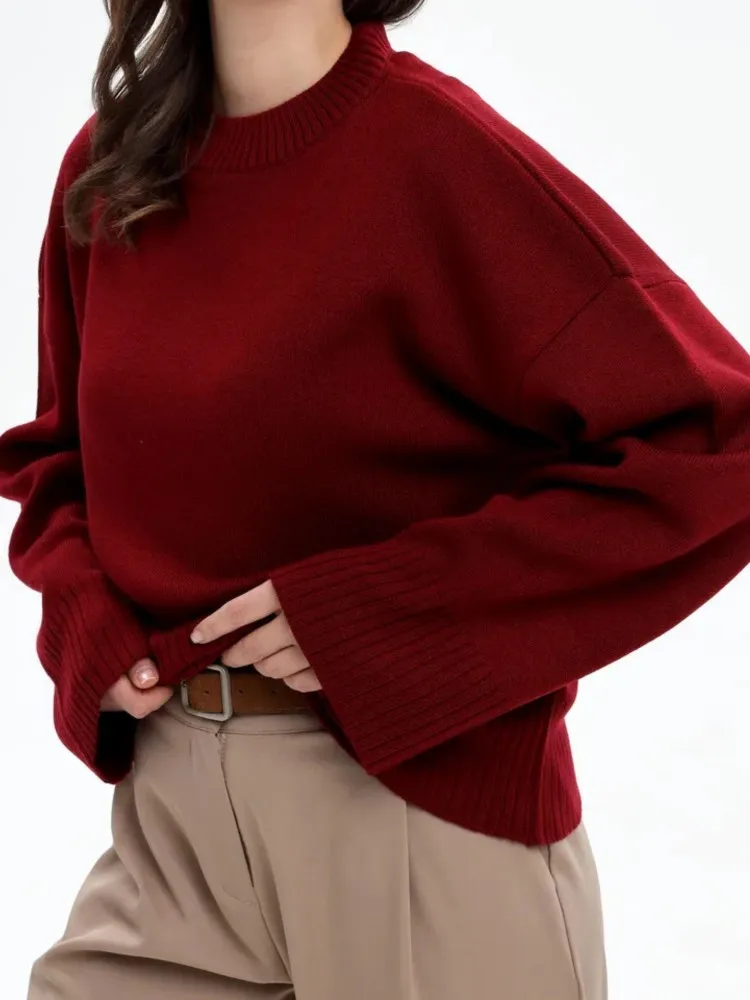 Women's Fashion Knit Sweater Casual Solid O Neck Long Sleeve Pullovers Sweaters Tops For Women Office Womens Clothing Winter New