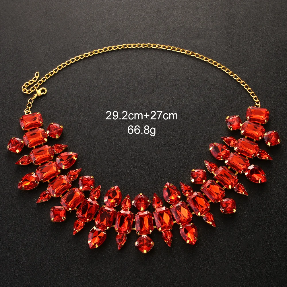 Stonefans Red Geometric Necklace for Women Y2k Wholesale Full Elegant Wedding Collar Torques 2024 Fashion Jewelry for Neck Gifts