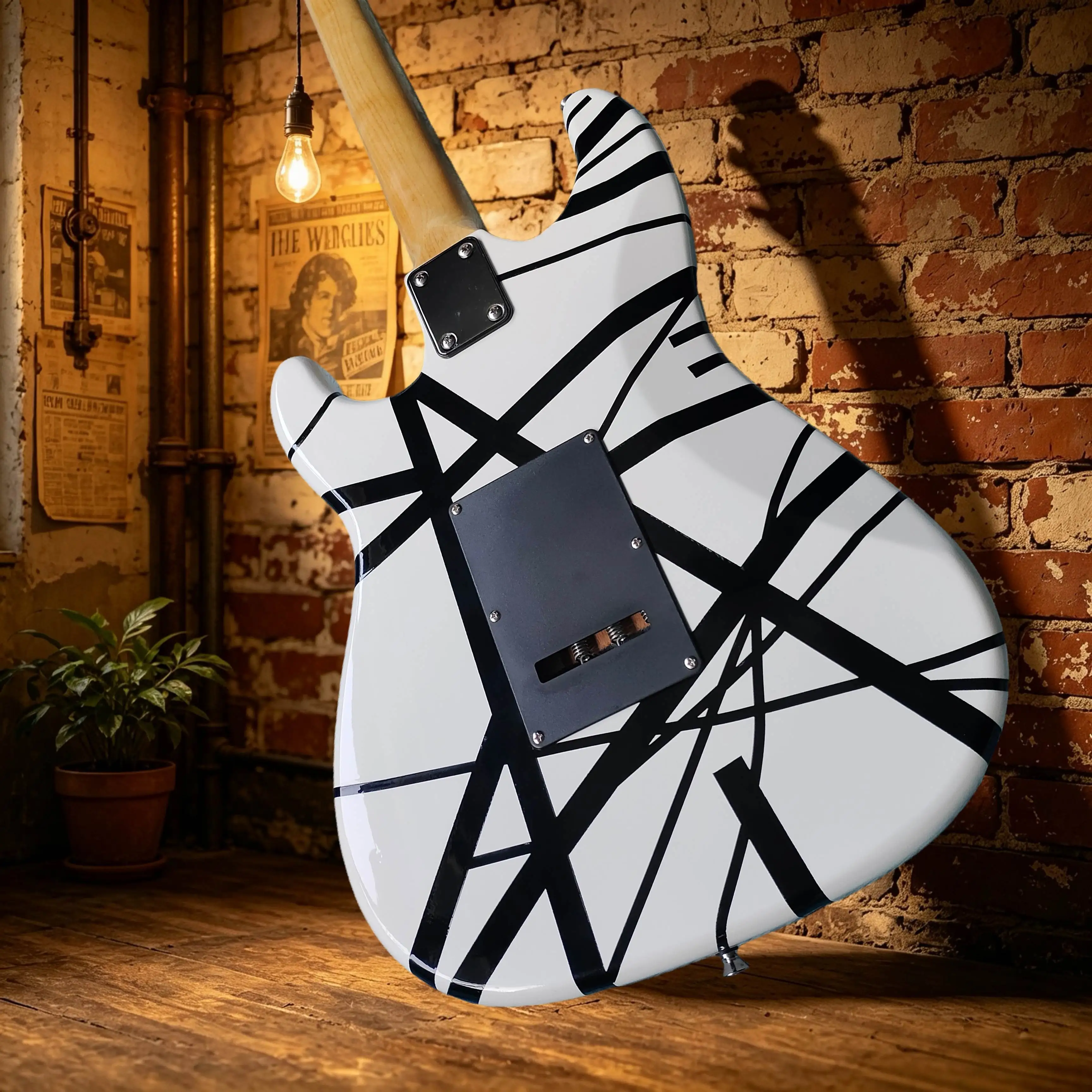 White Black Coarse Stripe ST Single Swing Electric Guitar Lightweight Solid Wood Irregular Stripe Stage Maple Fingerboard view 3