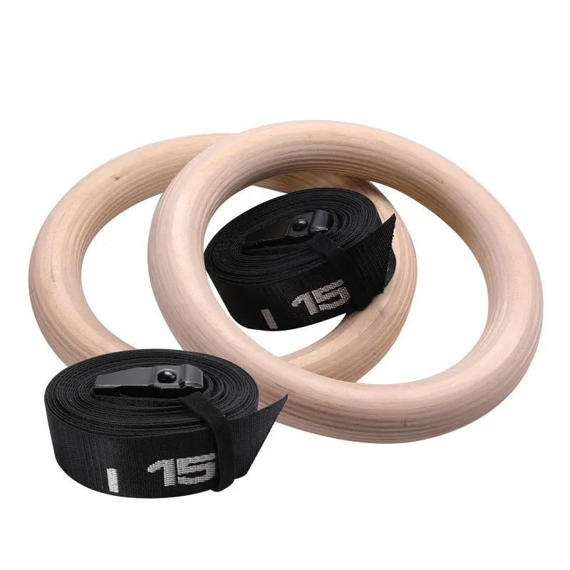 Wood Gymnastics Rings Wooden Gym Rings With Adjustable Cam Buckle Non-Slip Training Rings For Home Gym Workout