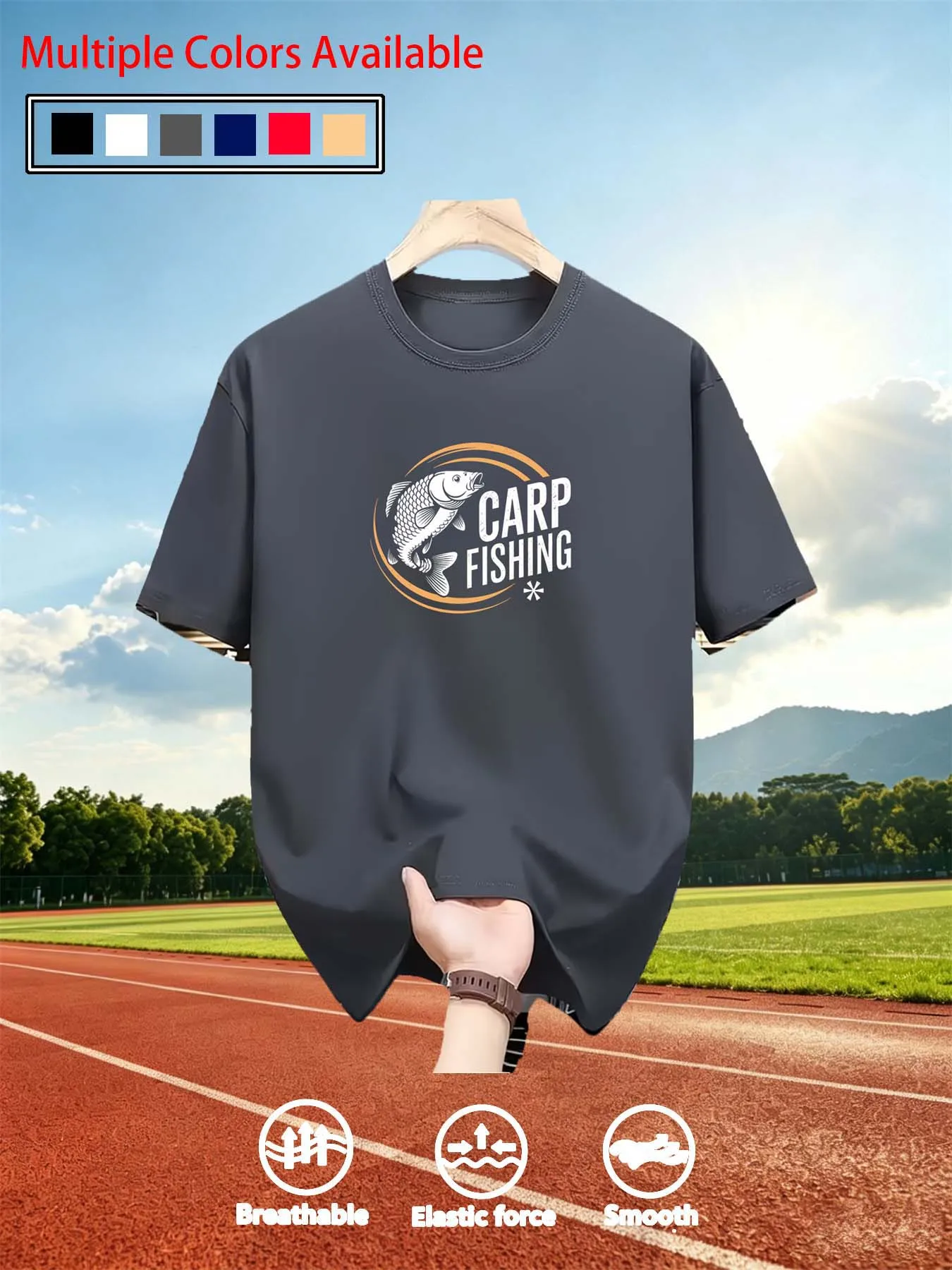 Men O‑Neck Short Sleeve T‑Shirt Carp Fishing Fish Graphic Print Casual Loose Summer Multi‑Color Available White Tee Tops