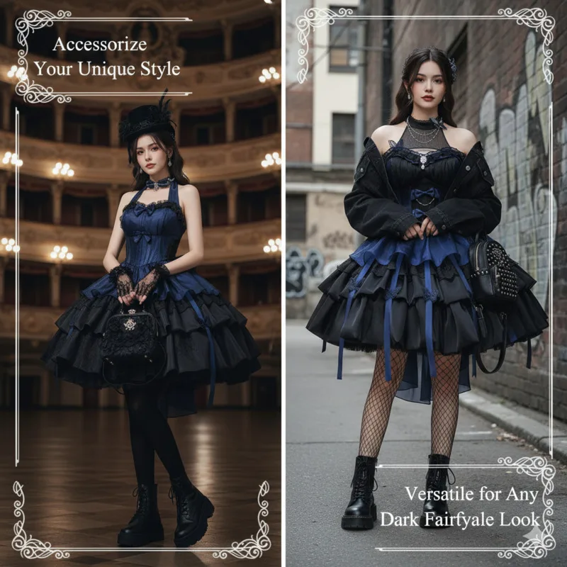 Bow Y2K Lolita Halter Dresses Black Blue Princess Dresses Sweet Ballet Style Puffy Tulle Gown Elegant Long Train Party Dress New