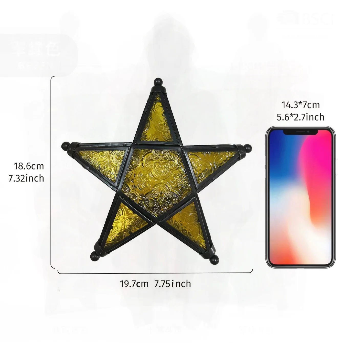 

European-Style Five-Pointed Star Candlestick Windproof Iron Art Stained Glass Lamp Retro Moroccan Holiday Decorations