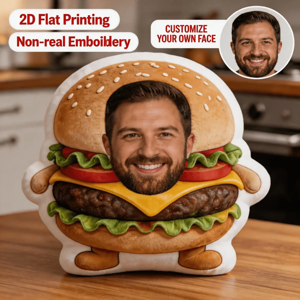 Personalized Photo Customization: Multi-Color Custom-Shaped Decorative Cushion with Hamburger Face Design, Patterned Pillow, Can Be Cut and Shaped into Home Decor Items, Gift for Friends, Birthday Gift, Christmas Housewarming Gift, Top Choice
