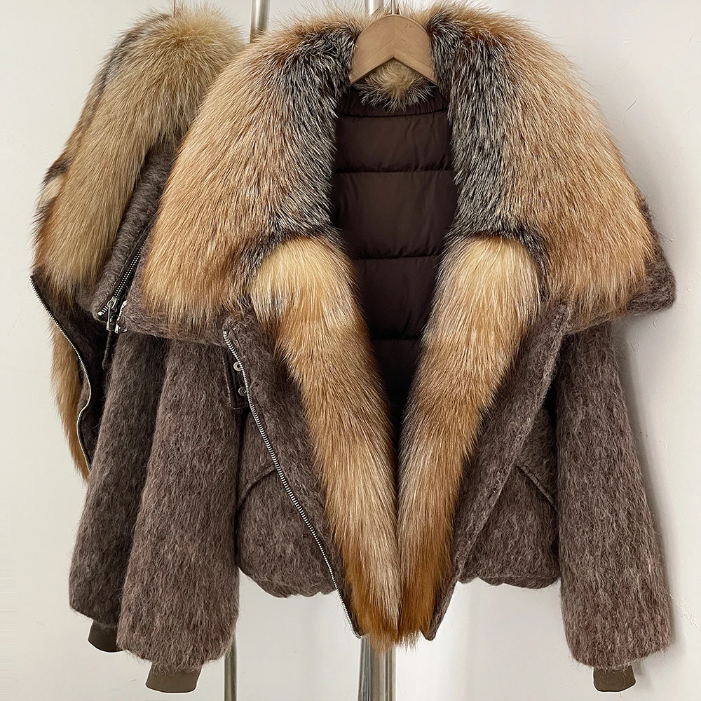 Duck Down Jackets Female Parkas 2026 Winter Puffer Jacket Women Short Woolen Coat Real Fox Fur Warm Lightweight Padded Jackets
