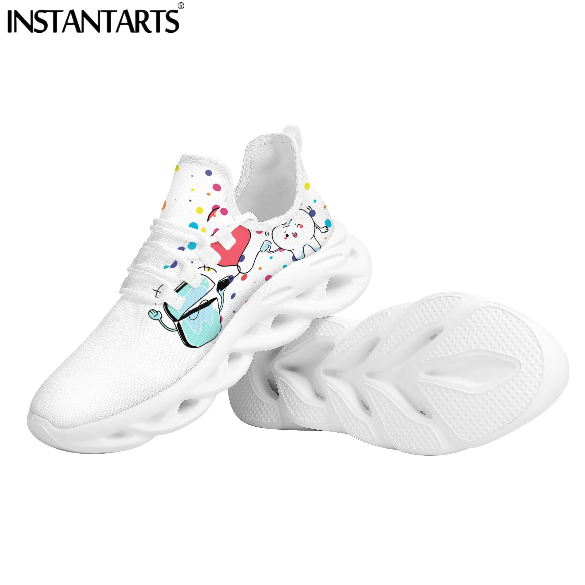 New Trend Women Flats Cartoon Dentist Tooth Pattern Casual Shoes Breathable Mesh Female Sneakers Zapatos Mujer