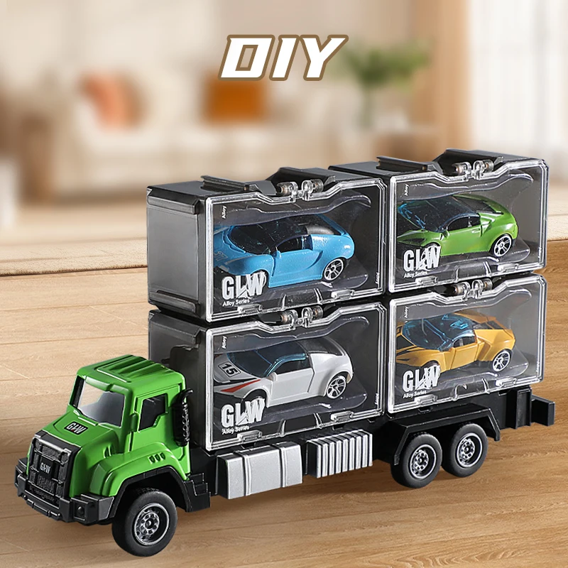 

1:55 инерционный городской переносной грузовик-контейнер с мини-пластиковым автомобилем, литой под давлением транспорт, модель игрового автомобиля «сделай сам», игрушки для детей, подарок