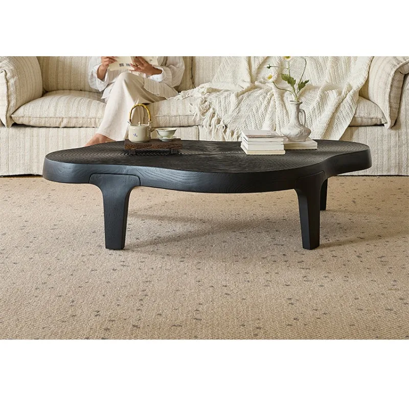 

Retro black home irregular solid wood tea table