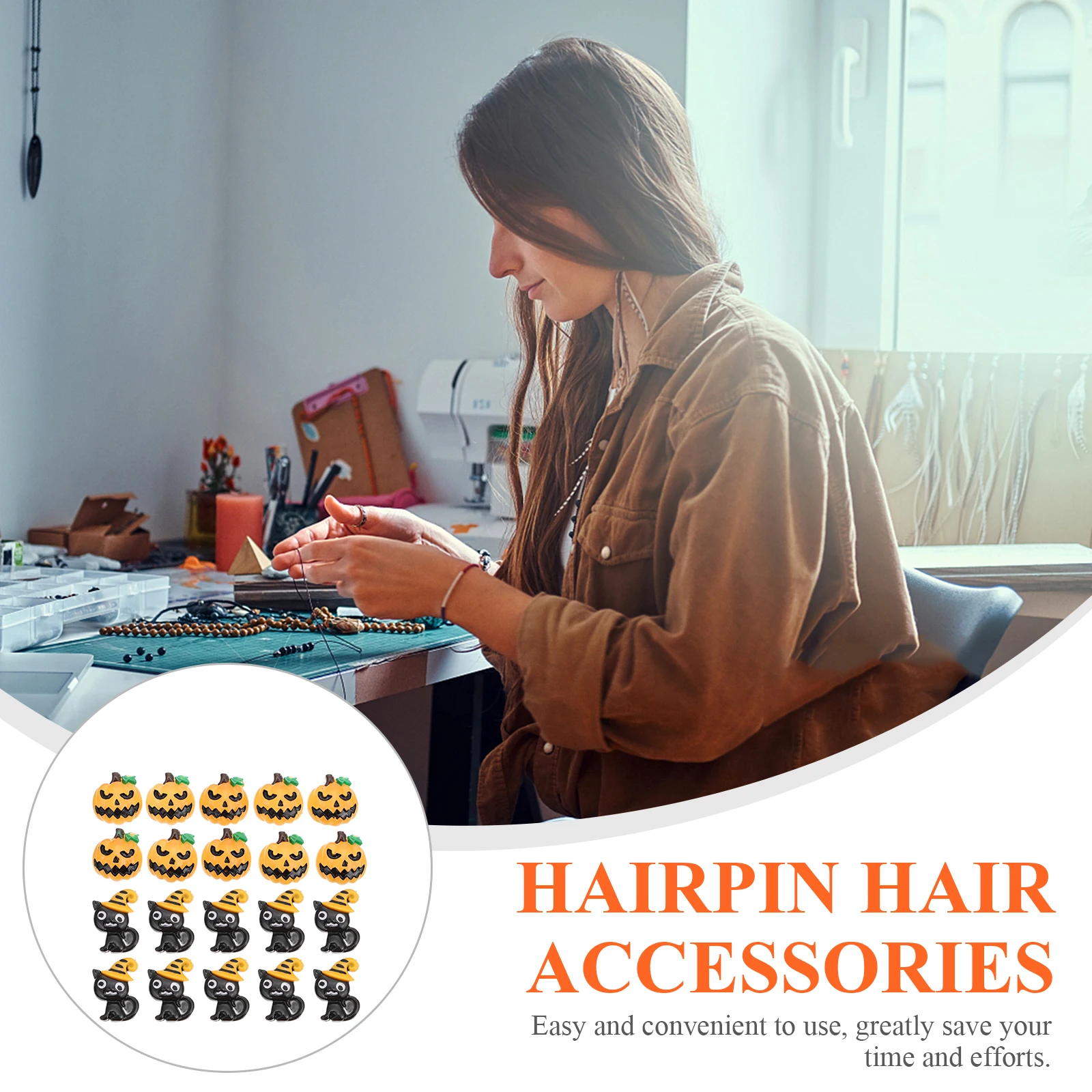 

20 Pcs Pumpkin Hair Accessories Halloween Flat Back Pendant Ornaments Charms for Crafts Plastic Supplies Flatback