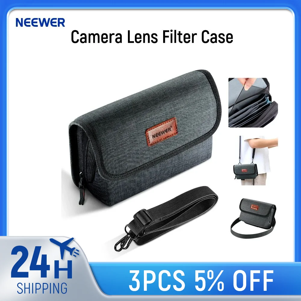 

Neewer Camera Lens Filter Case with Water Resistant Hard Shell 6 Soft Pockets, Shoulder Strap Pro Photography Filter Bag Storage