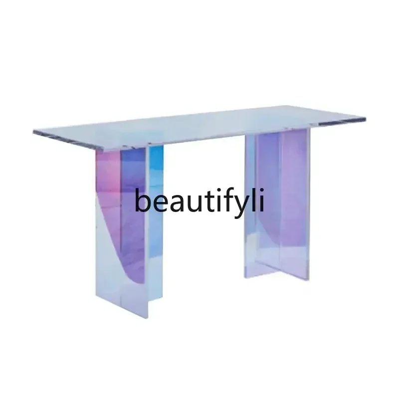 

FModern simple glass dining table light luxury acrylic coffee table rectangular bedroom writing desk transparent