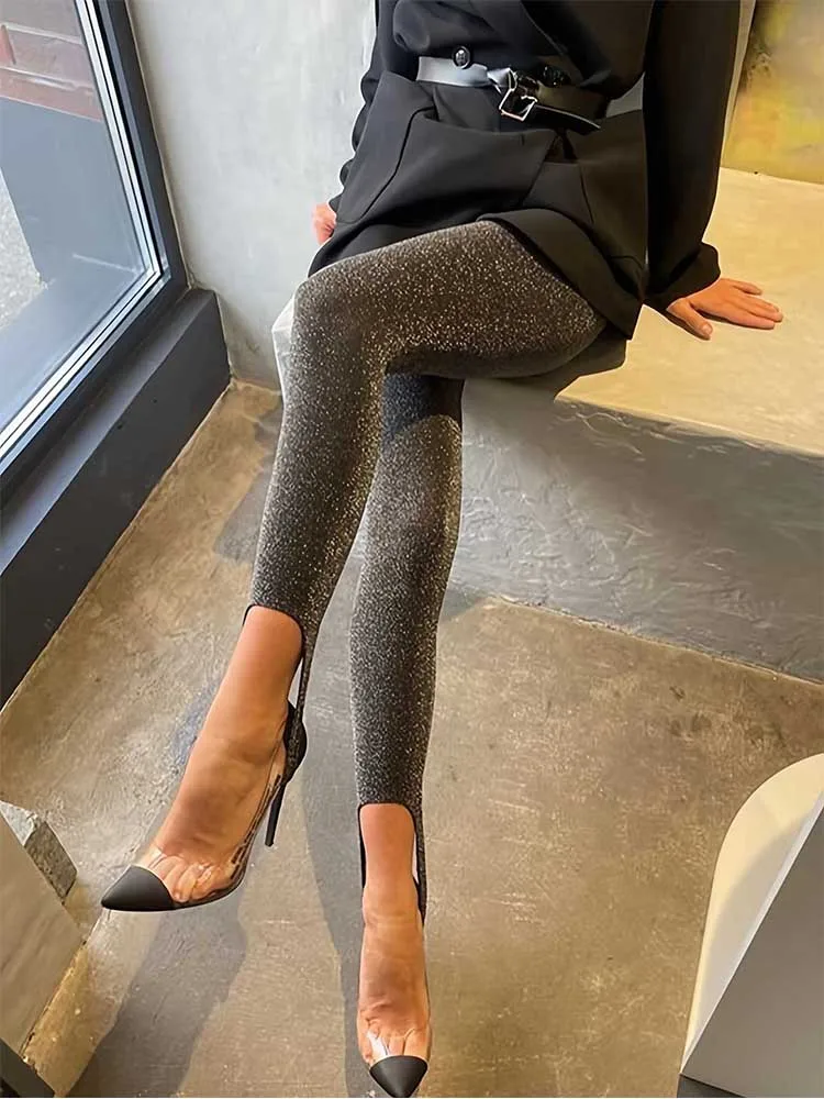 

2025 New Fashion Knit Bright Silk High Stretch Solid Color Pants Bright Silk Leggings Tight Foot High Stretch Pants For Women