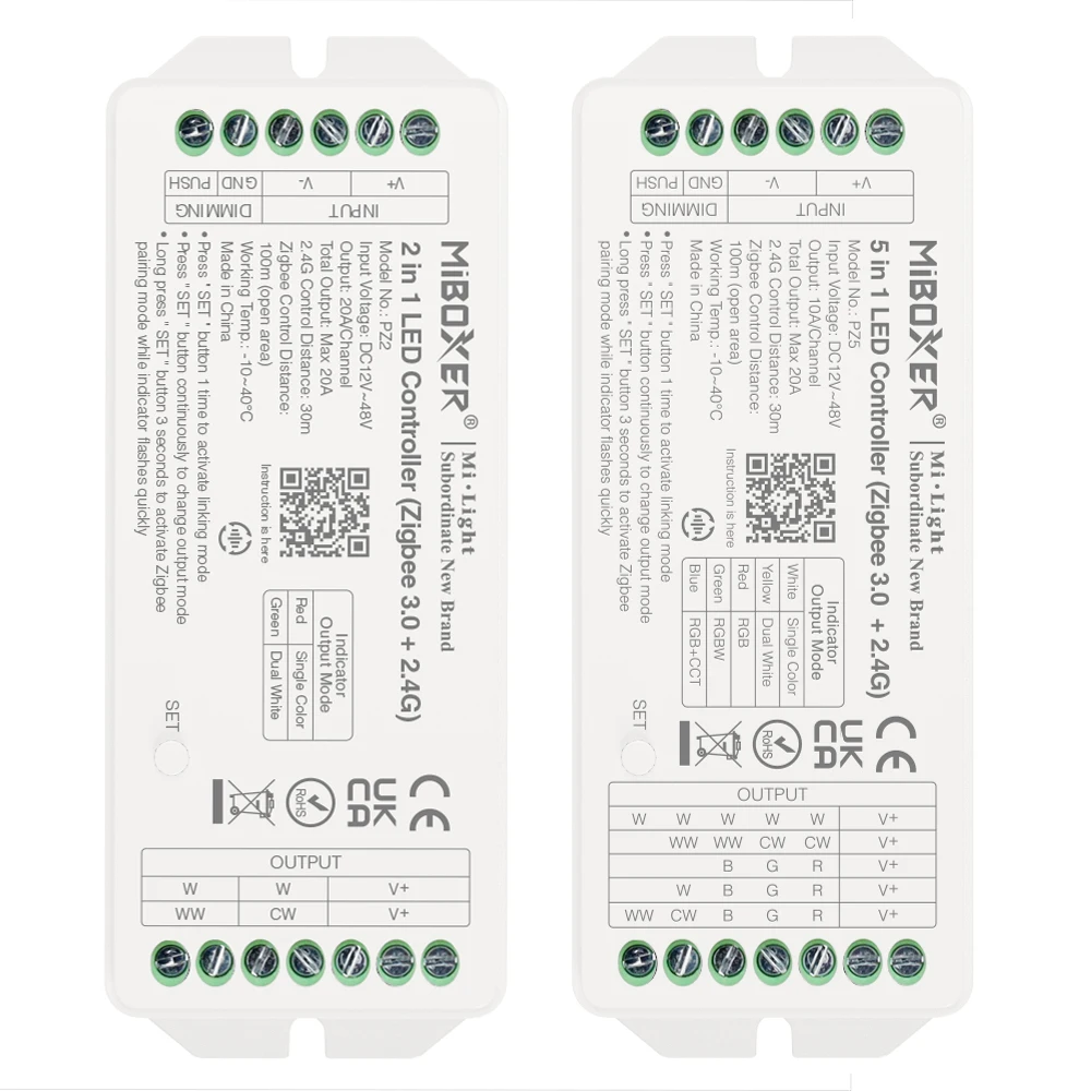 Miboxer Zigbee 3.0 +2.4G LED Controller PZ2 2IN1 PZ5 5IN1 Max 20A For Single Color/Dual White/RGB/RGBW/RGB+CCT Led Strip