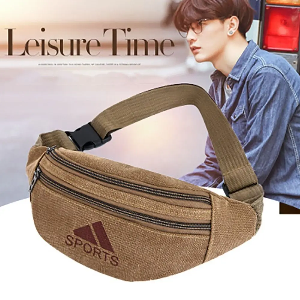 Multifunctional Canvas Men's Waist Bag Sports Phone Bga Large Capacity Shoulder Chest Bag Fanny Pack Multi-Pockets Crossbody Bag