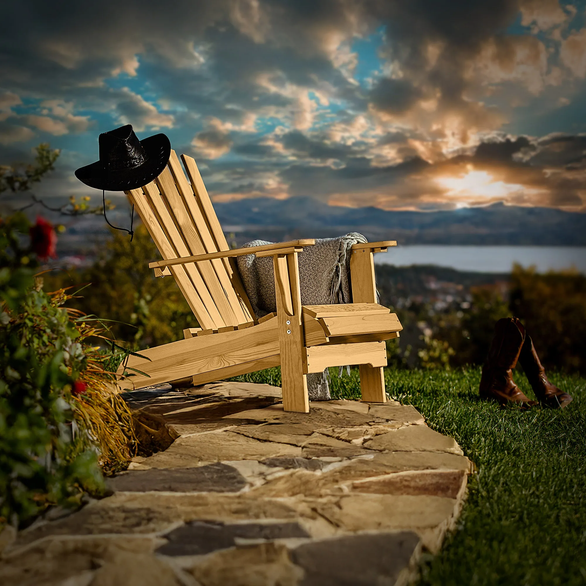 KADAX Gartenstuhl aus Holz, Strandkorb, Stuhl für Terrasse, bequemer, starker Garten